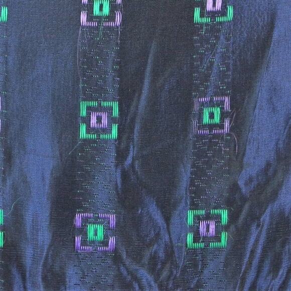 1950s Navy Blue Day Dress Purple Green Geometric Print Size Small - Picture 8 of 14
